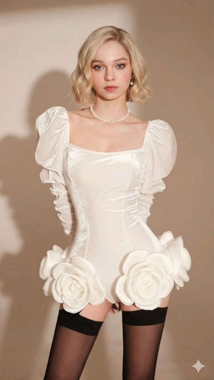 AI Sexy Dress – Ivory Puff-Sleeve Mini Dress